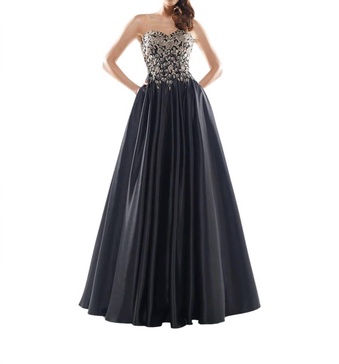strapless satin ballgown in black