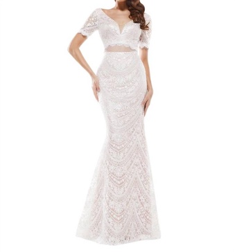lace mermaid dress in white