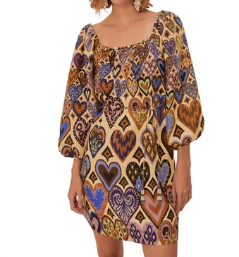 hearts ikat mini dress in brown