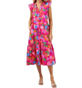 callie floral midi dress in fuchsia