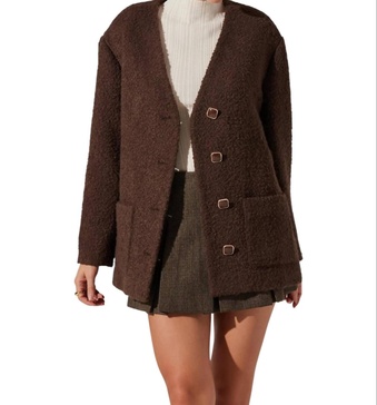 sherpa collarless jacket in brown