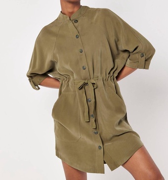 drawstring shirt batwing dress in khaki