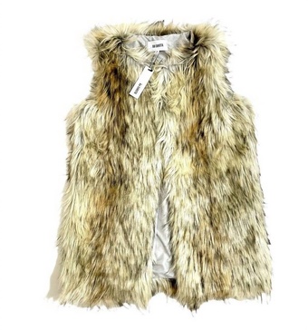 women's shaggy faux fur vest in beige
