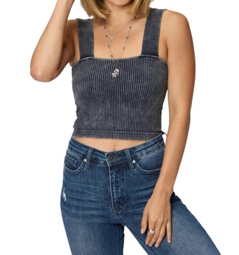 washed ribbed wide strap cropped cami in ashblack