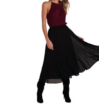 sunburst pleated midi skirt in black