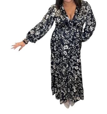 fall floral maxi dress in black/cream