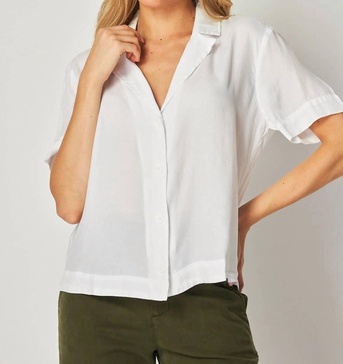 short sleeve flowy fall button down in white