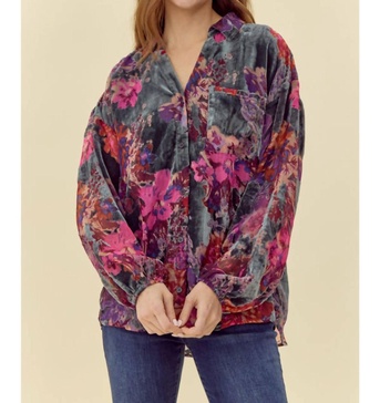 lexi floral velvet top in forest green
