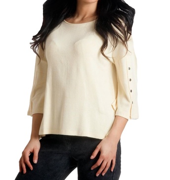 adriana kashmira 3/4 button sleeve sweater in yellow