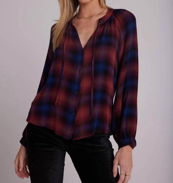 full sleeve raglan button down shirt in jewel tone plaid