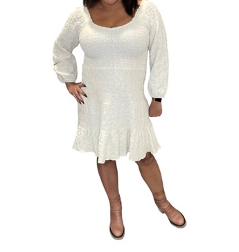 crinkle ruched ruffle dress in white