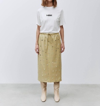 mirrored leather skirt in zenzero