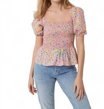 stacie daisy smocked top in moonlite mauve multi