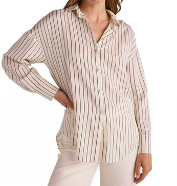 lurex stripe button down shirt in ivory