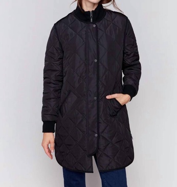 long quilted puffer jacket in black