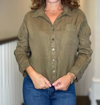 gracie cropped linen shirt in olive