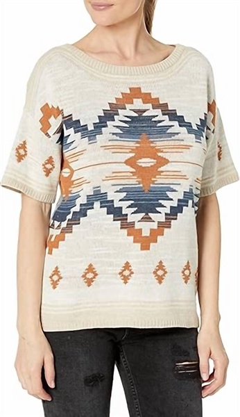 short sleeve graphic sweater in linen multi