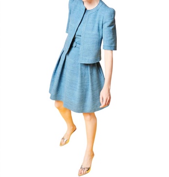 puff shoulders short-sleeve jacket in med blue