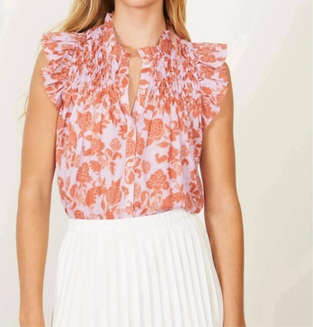 evelyn top in woodblock floral