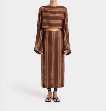 sana long sleeve crop top in bronze stripe