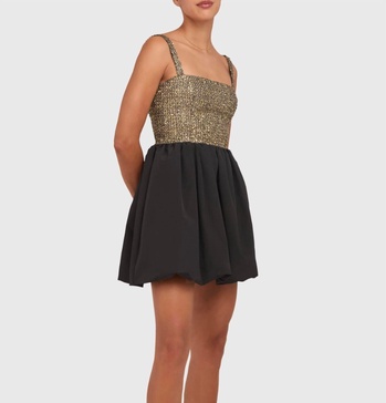 christine dress in black / gold