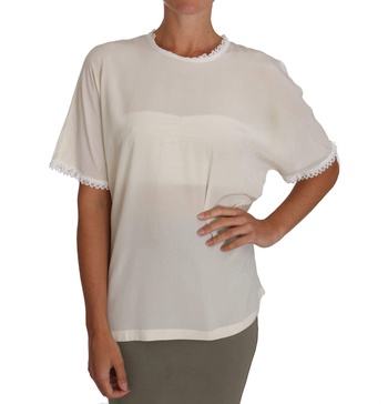 Dolce & Gabbana  White Cream Silk Lace Top Blouse T-Shirt