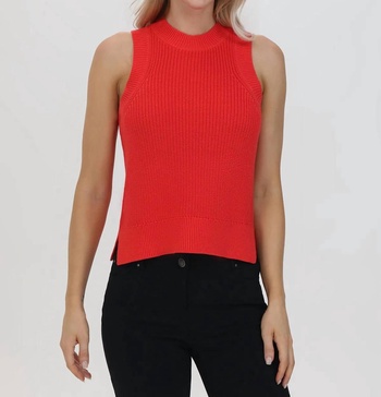 demi high crew neck tank top in hibiscus