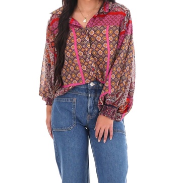 boho puff sleeve top in hot pink
