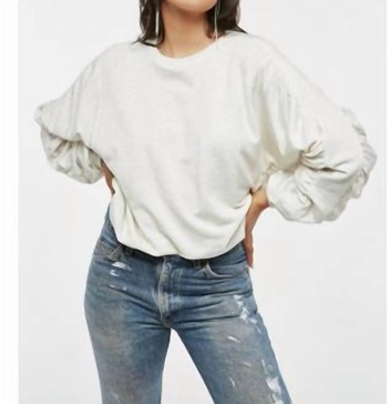 rouching sleeve top in white