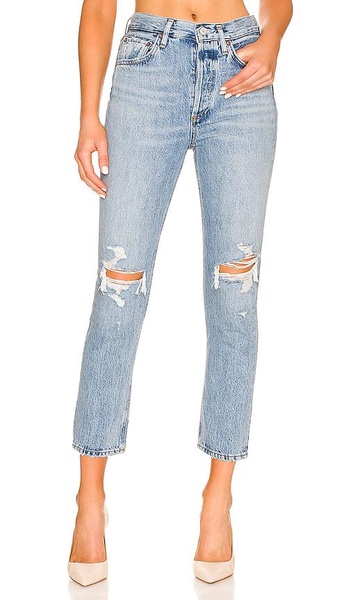 riley high rise straight crop jean in blitz (med indigo)