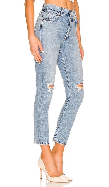 riley high rise straight crop jean in blitz (med indigo)