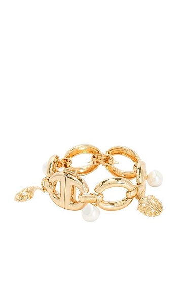 Gold Pearl Shell Charm Bracelet