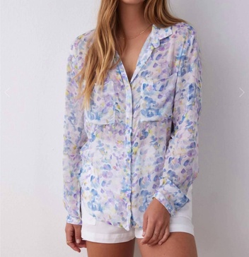 full button down hipster shirt in orchid floral print