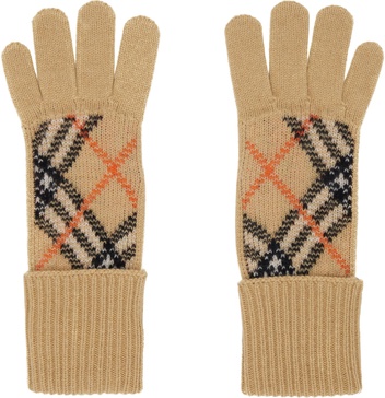 Beige Check Cashmere Blend Gloves