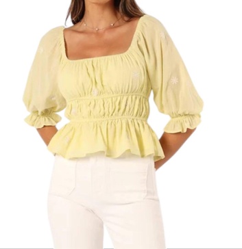 rachel floral embroidered blouse in lime