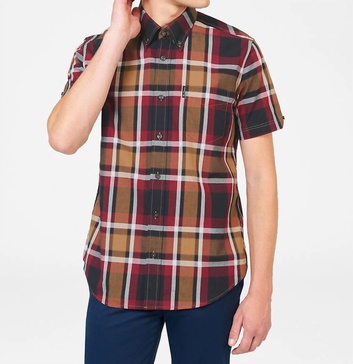 block check short sleeve shirt in red