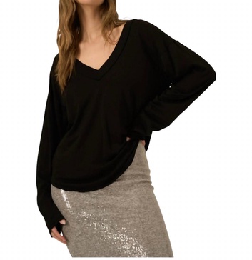 wilder washed v-neck longsleeve top in black