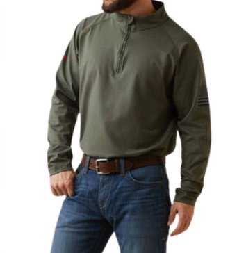 combat stretch patriot 1/4 zip work shirt - plus in dark sage