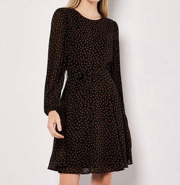 pleated sleeve polkadot dress in black