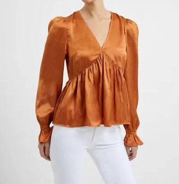inu satin peasant top in honey bronze