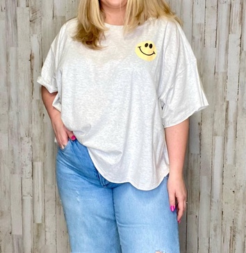 smiley face iconic top in heather grey