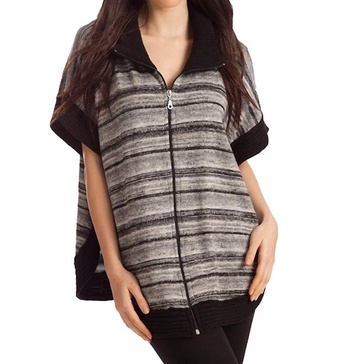 penelope zip-up poncho in black multi