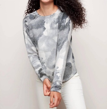 reversible printed sweater in charcoal