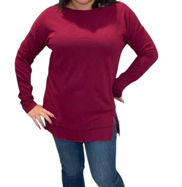 split hem long sleeve tee in pinot