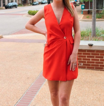 mallory sleeveless blazer dress in blood orange