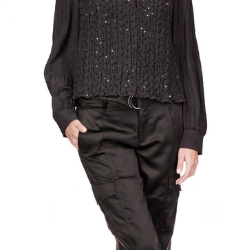 softly smocked blouse in black