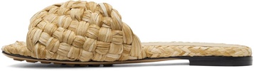 Beige Raffia Stretch Flat Sandals