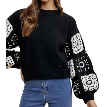 handmade granny square crochet sweater in black