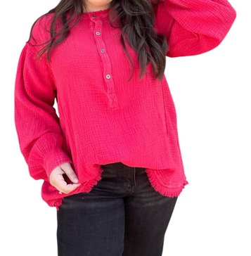 long sleeve mineral wash top in red