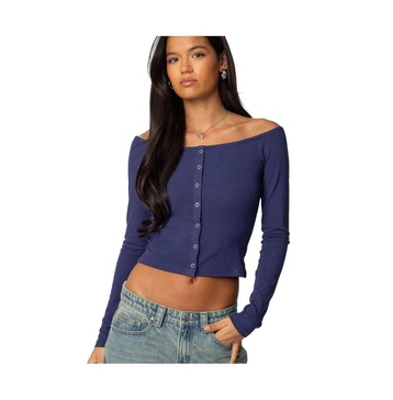 Womens Off Shoulder Button Up Top